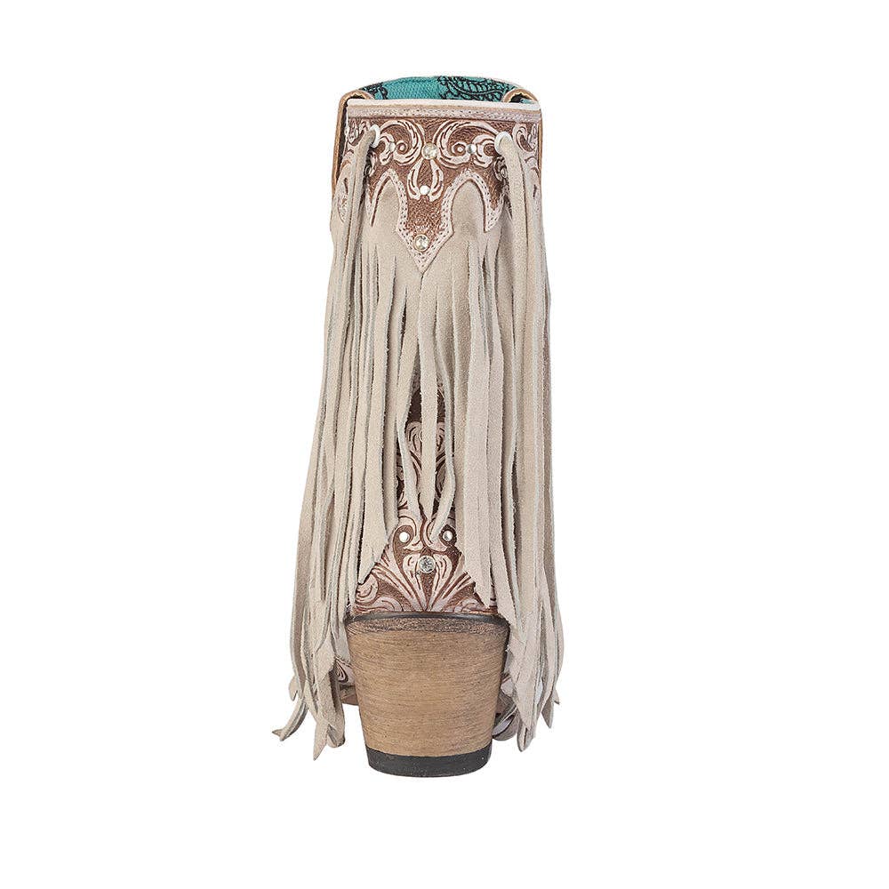 Hannah Canyon Fringed Hand-tooled Boots: Brown
