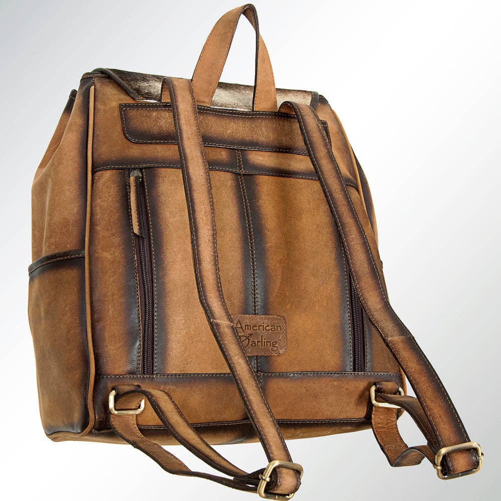Hair-On Hide & Leather Western Backpack - Dual Pocket Drawstring Travel Bag: ADBGI122B