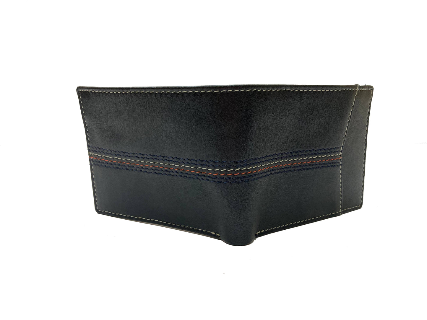 Contrast Stitch Bifold Wallet w/ Vanity Tray & Keychain