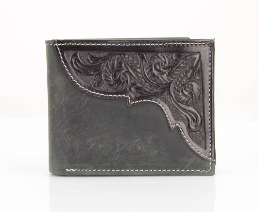 American Bison Oil Pull Up Bifold Wallet Tooled