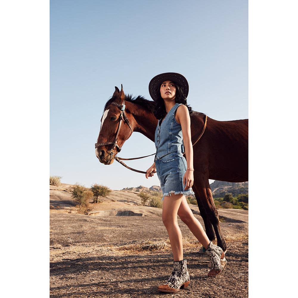 West Street Western Hand-Tooled Booties: Black And White