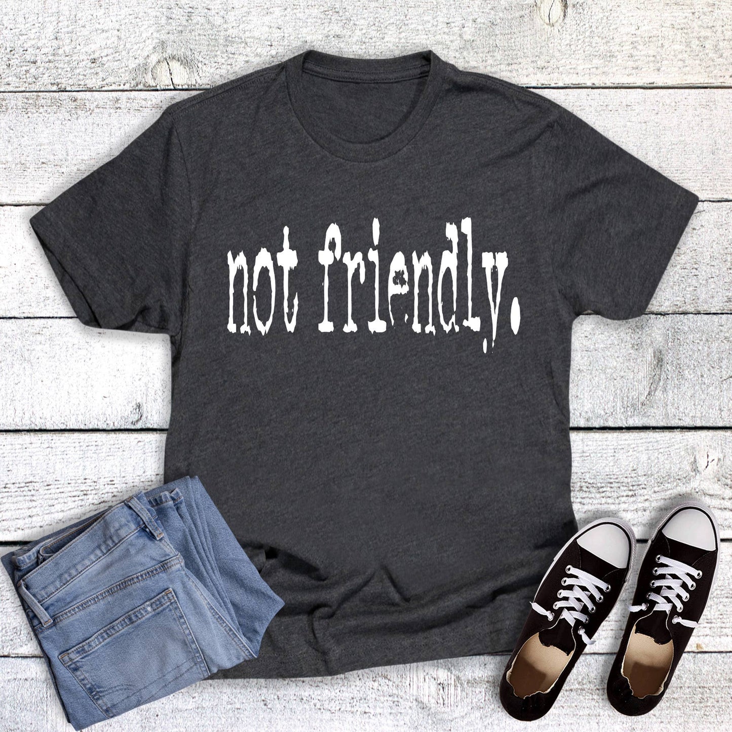 Funny Not Friendly Graphic Tee: Charcoal Short Sleeve