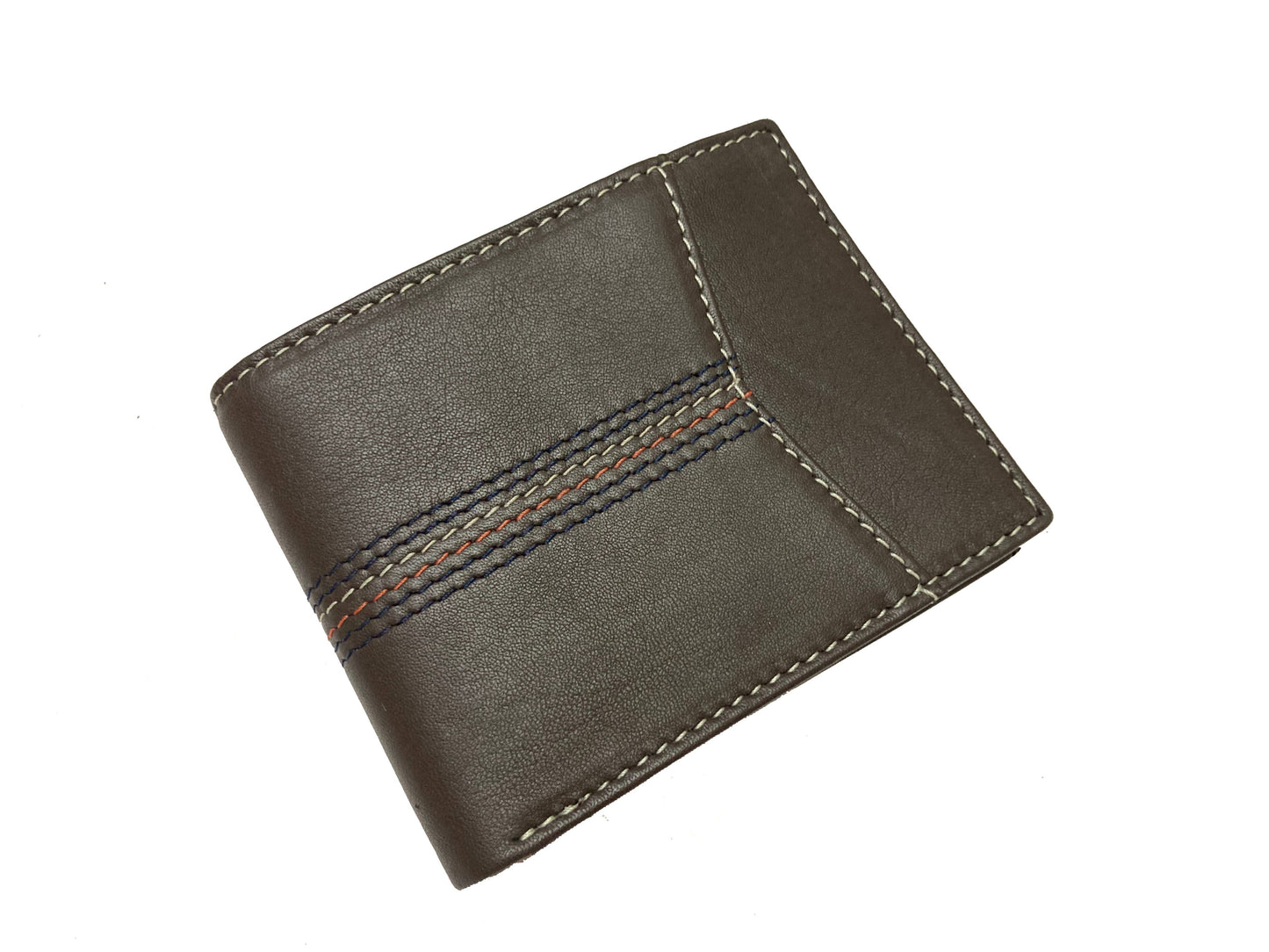 Contrast Stitch Bifold Wallet w/ Vanity Tray & Keychain