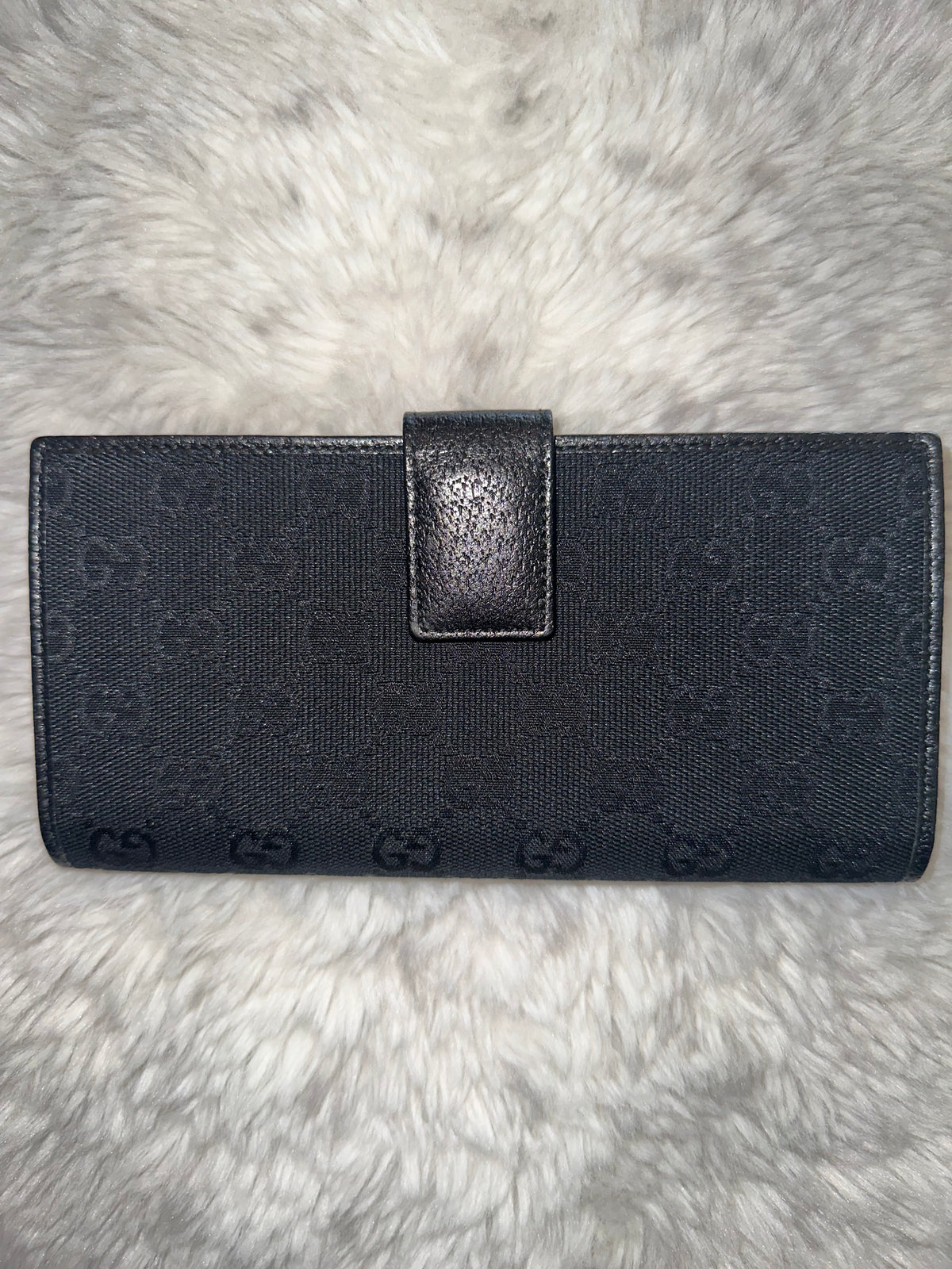 Pre-Loved Authentic Gucci Black GG Denim Continental Long Wallet