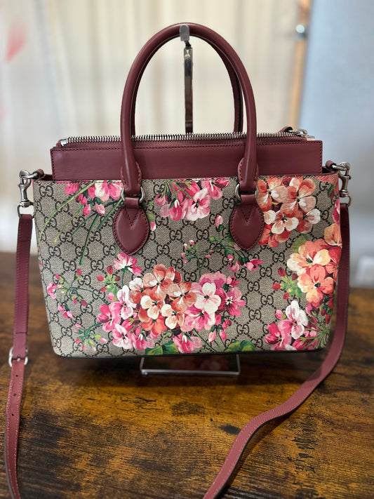 JT017 Pre-owned Gucci GG Blooms Floral Small Tote / Convertible Crossbody