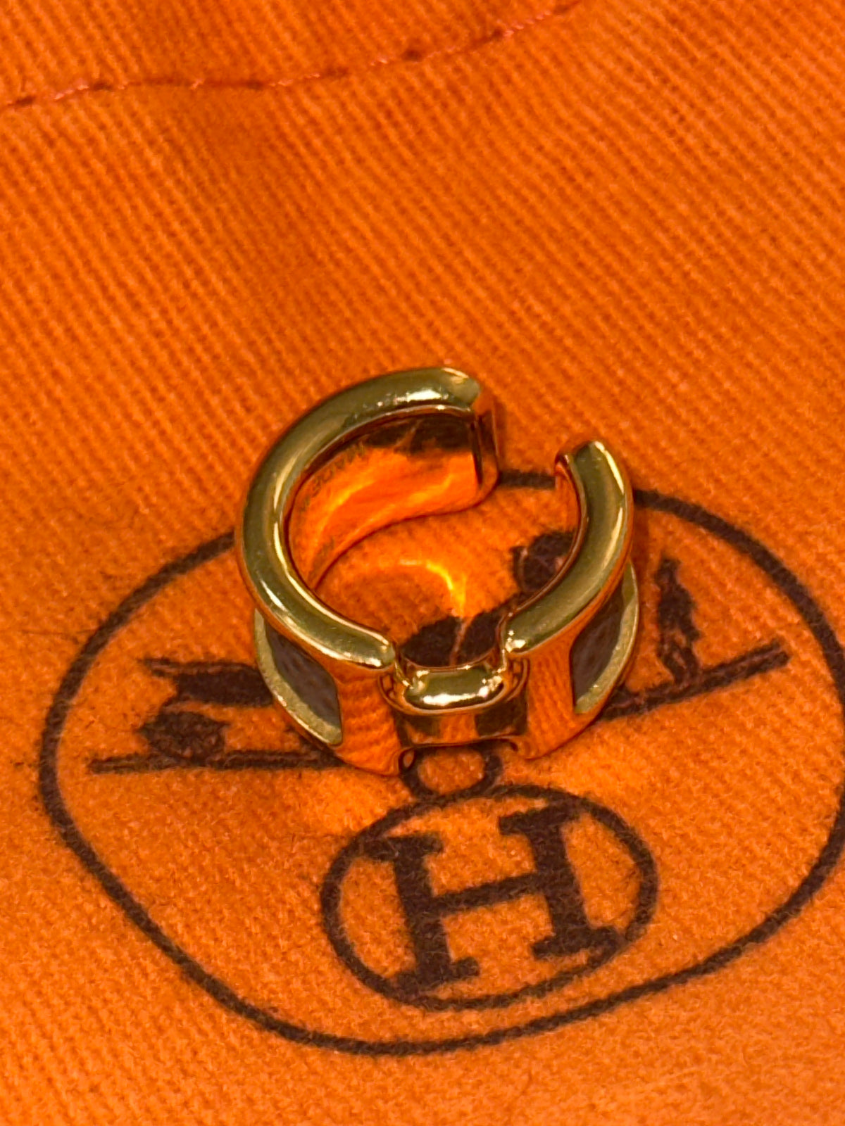 Authentic Pre-Owned Hermès Gold-Plated Ear Cuff with Étoupe Leather Accent