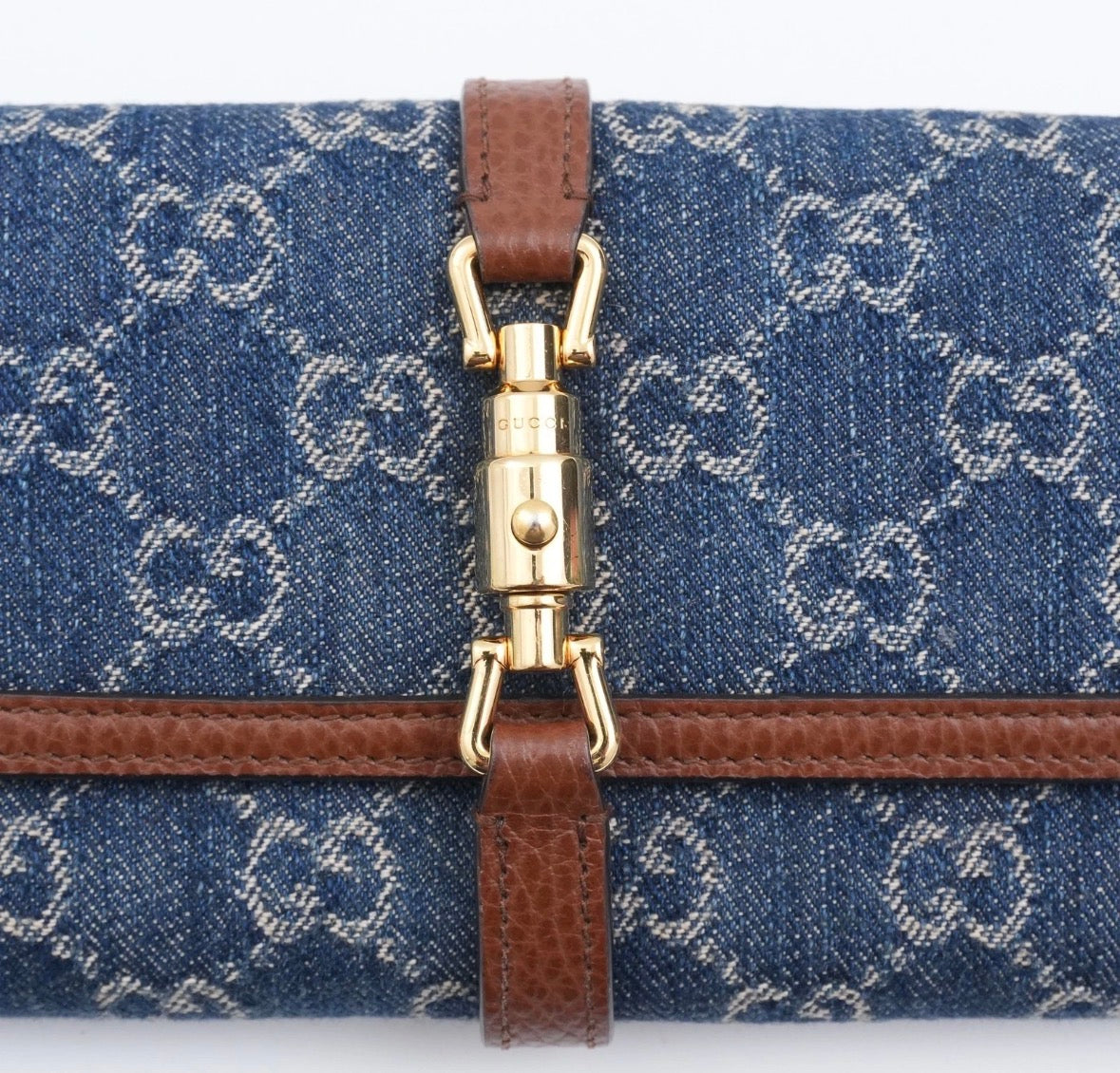 GUCCI Jackie 1961 GG Monogram Blue Denim Wallet - authentic preloved