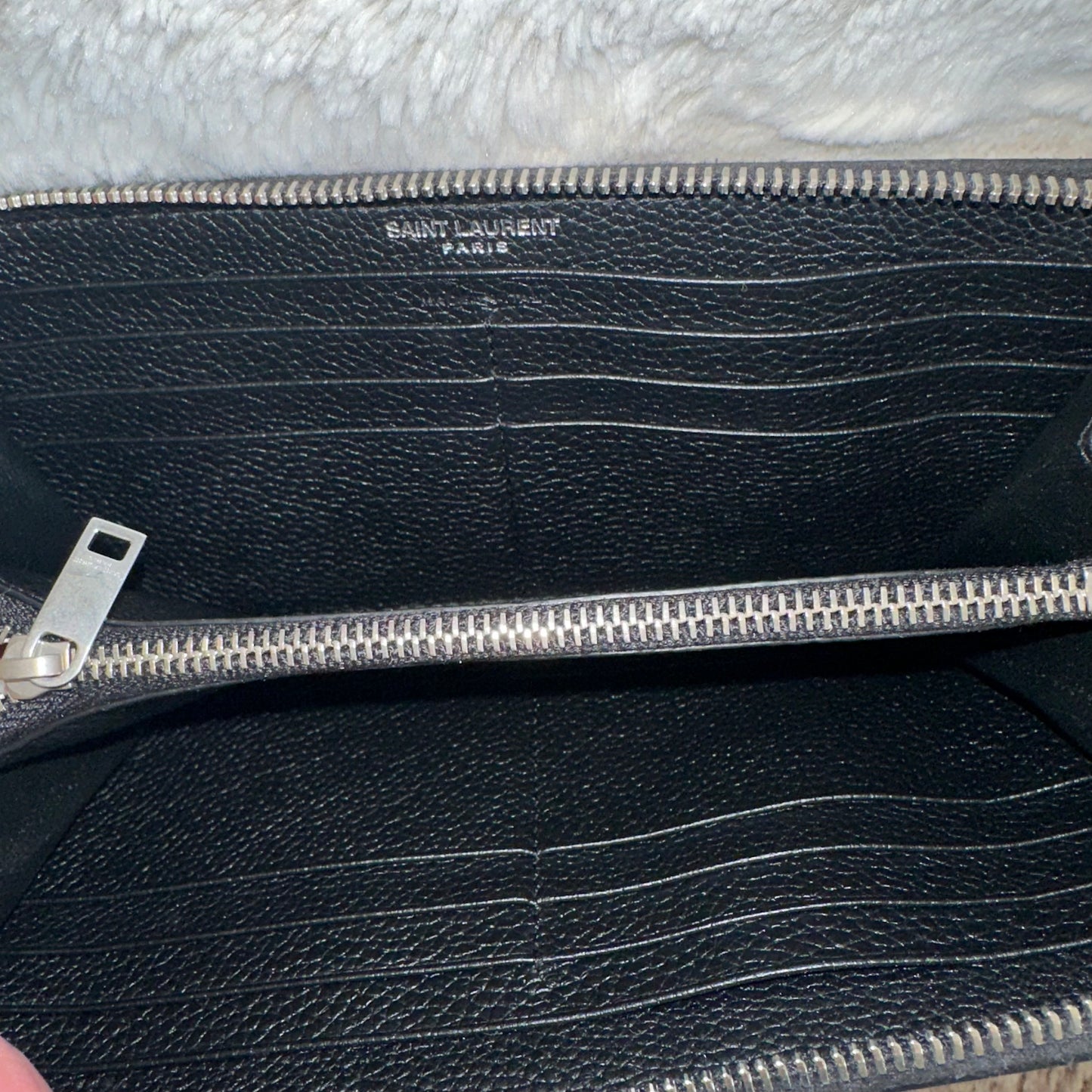 Pre-owned Saint Laurent (YSL) black grained leather long wallet AUTHENTIC #10