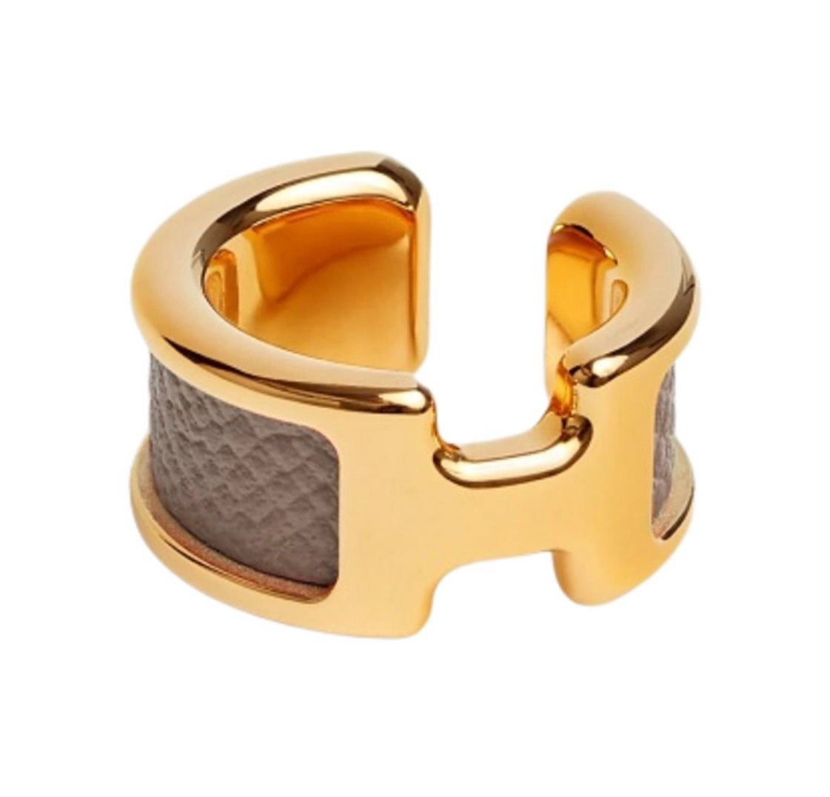 Authentic Pre-Owned Hermès Gold-Plated Ear Cuff with Étoupe Leather Accent
