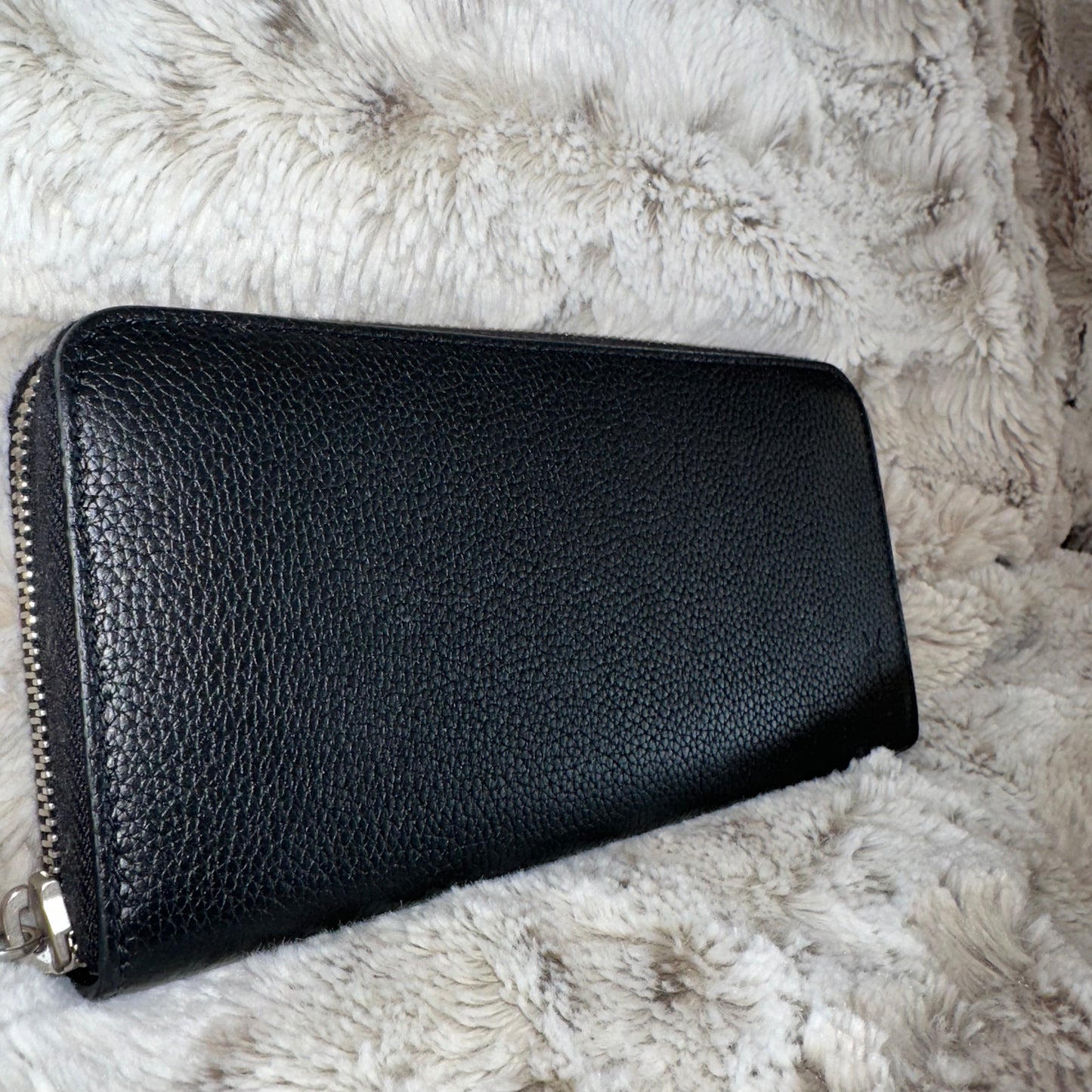 Pre-owned Saint Laurent (YSL) black grained leather long wallet AUTHENTIC #10