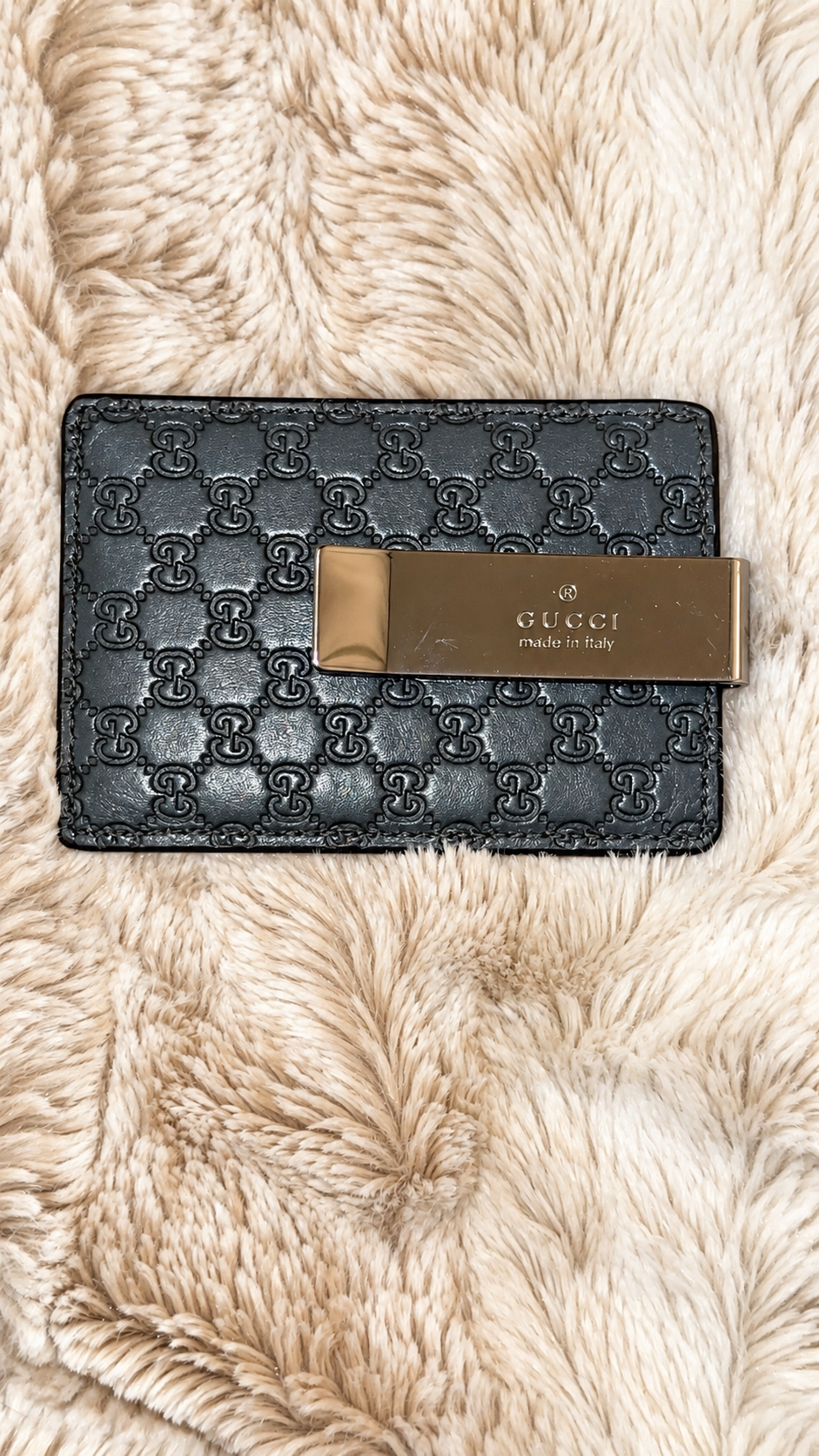 Authentic Pre-owned Gucci Microguccissima Money Clip Card Holder – Dark Gray