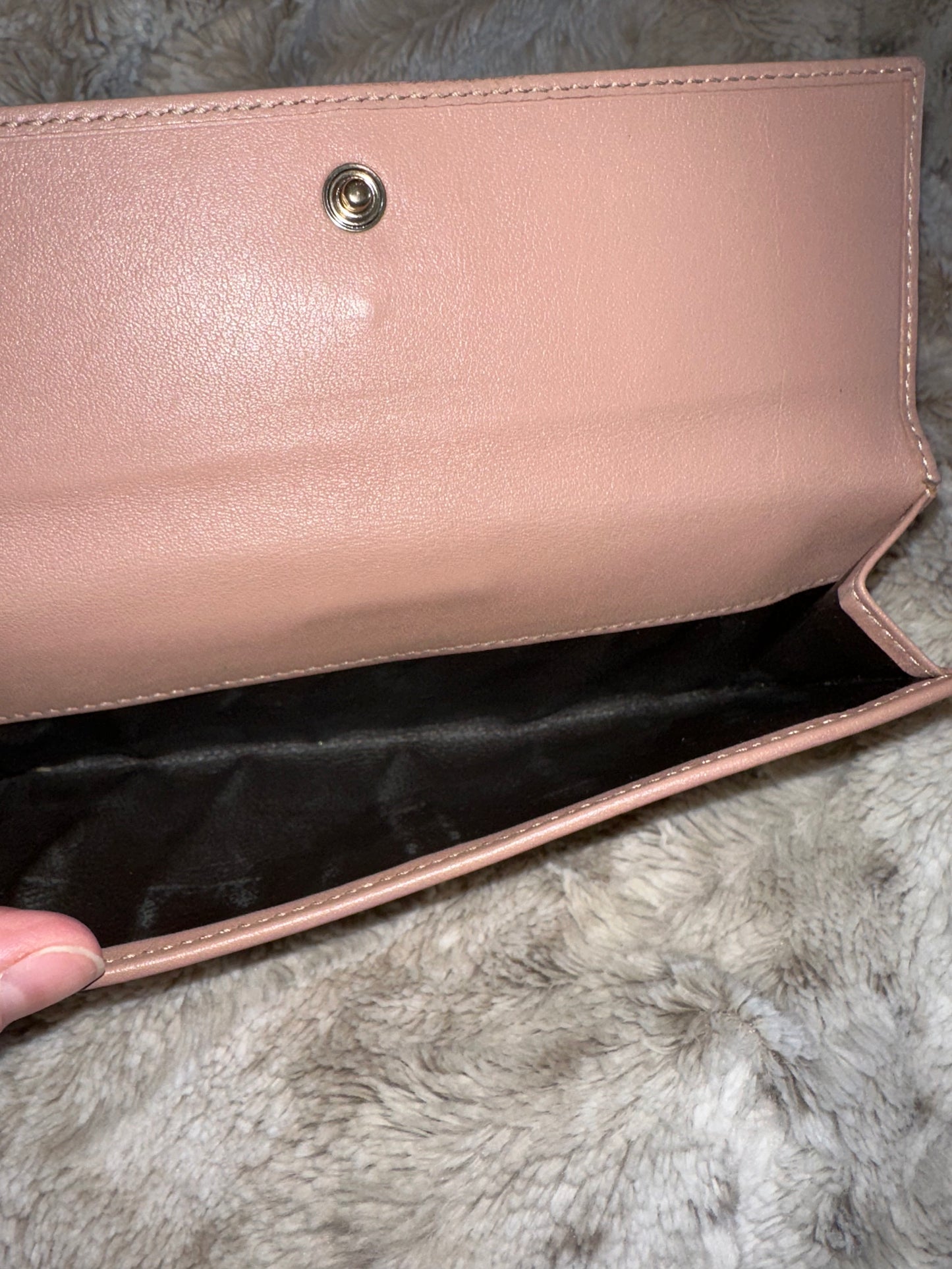 Pre-owned Gucci GG Canvas Mayfair Continental long wallet with a pink leather bow accent #12 AUTHENTIC
