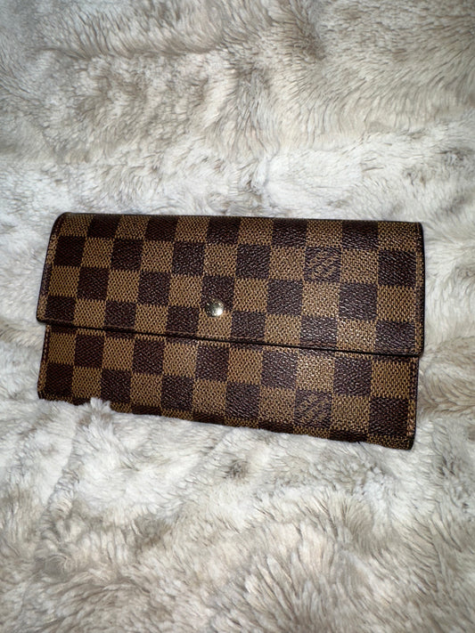 Pre-owned Louis Vuitton Damier Ebene Sarah Wallet #13 AUTHENTIC