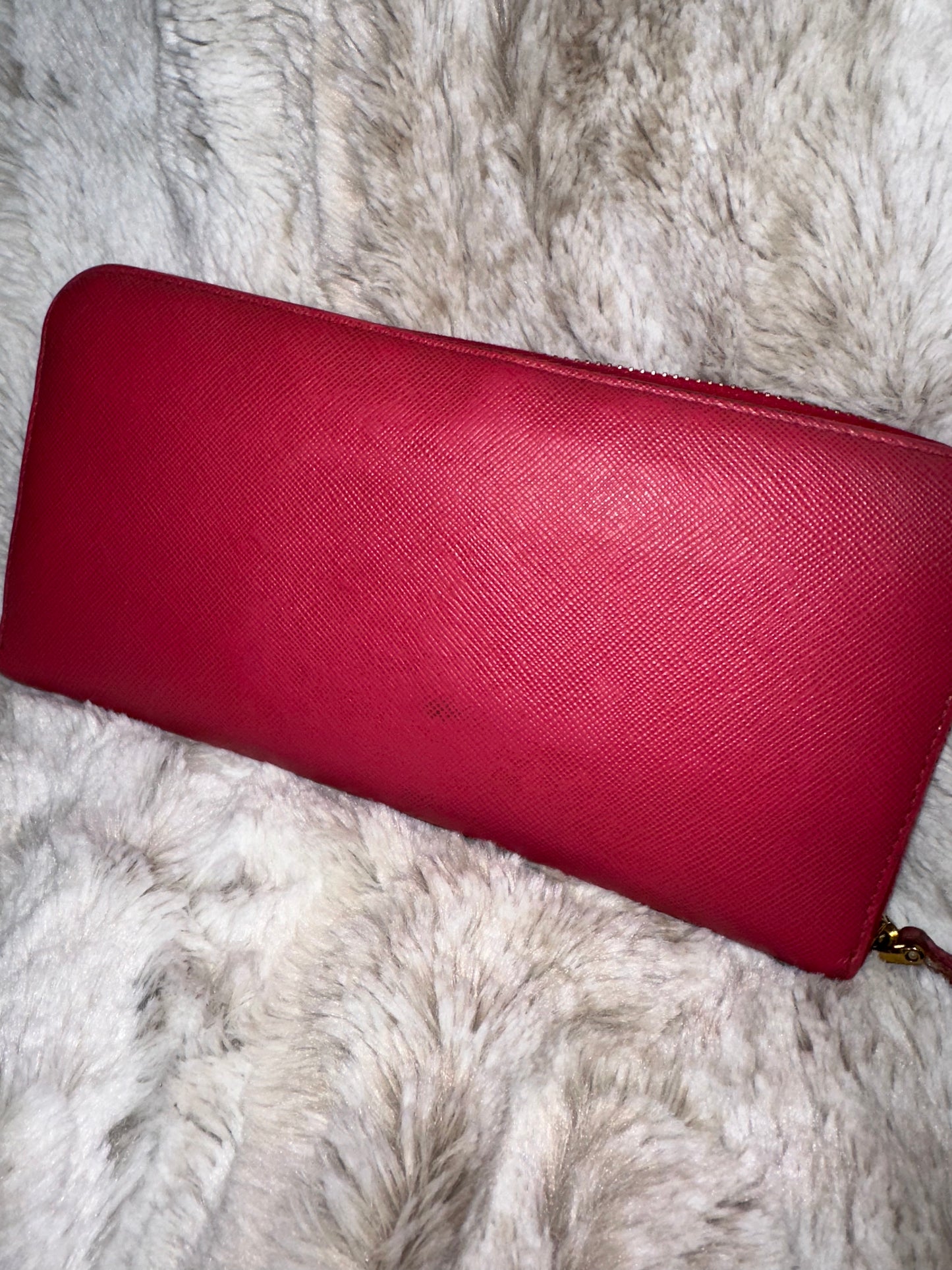 Pre-owned AUTHENTIC Prada Saffiano Leather Bow Zip-Around Continental Wallet #25