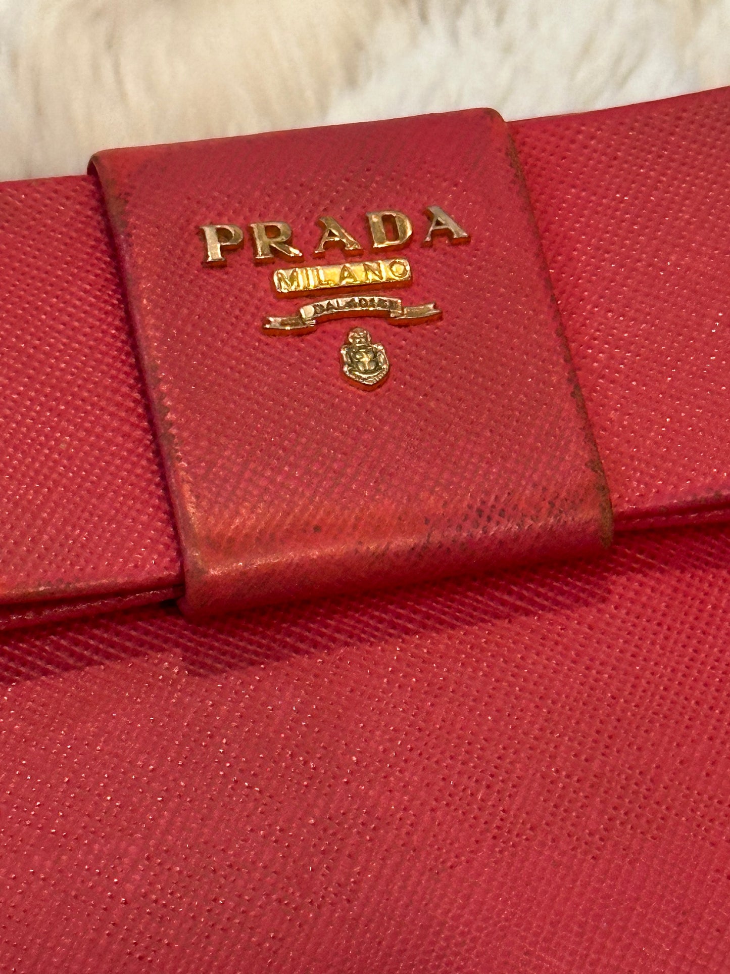 Pre-owned AUTHENTIC Prada Saffiano Leather Bow Zip-Around Continental Wallet #25