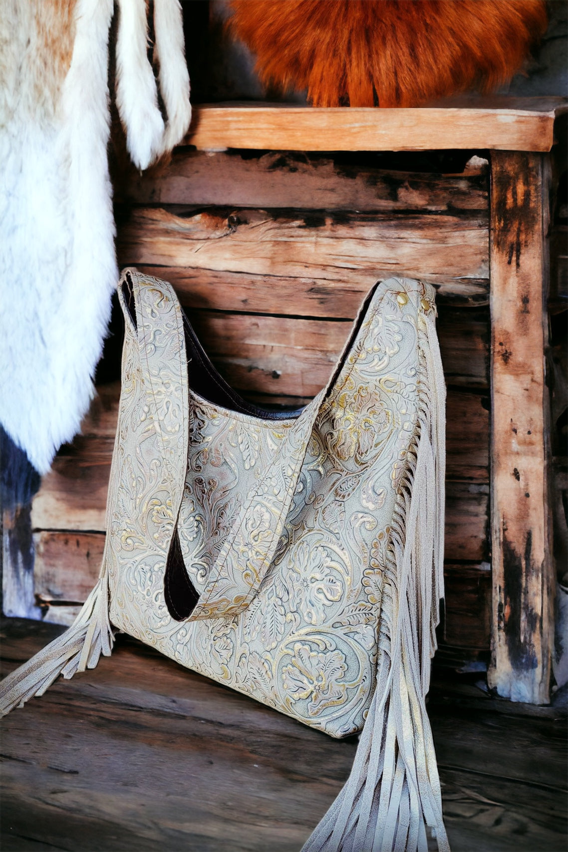 Montana Embossed Leather Hobo Handbag