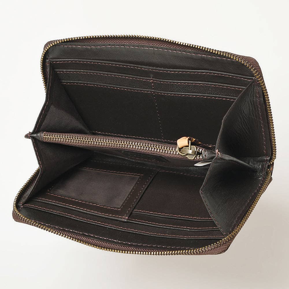 Hand Tooled Genuine Leather Floral Zip Organizer - Western Cowgirl Style pink