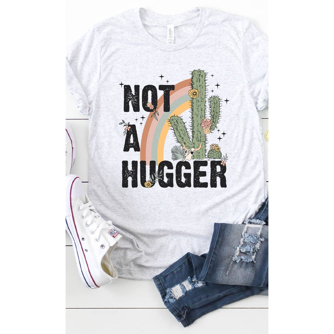 Retro Not A Hugger Graphic Tee: WHITE