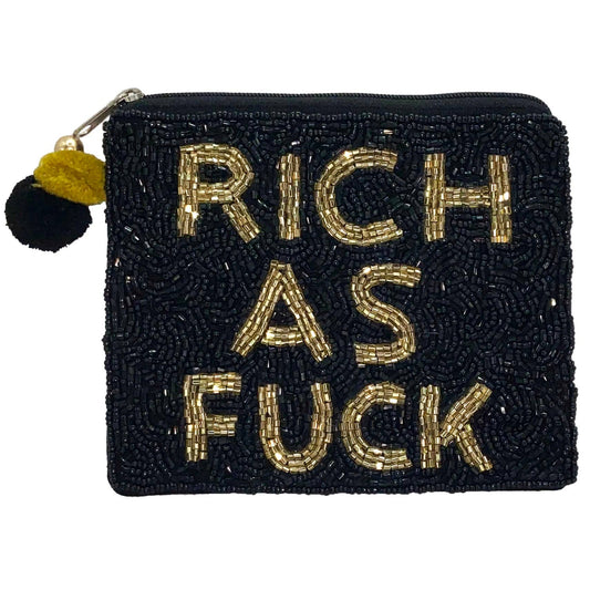 Rich as F*ck Black Beaded Coin Pouch