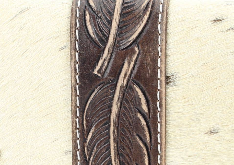 Tan hair on hide tooled leather chain wallet