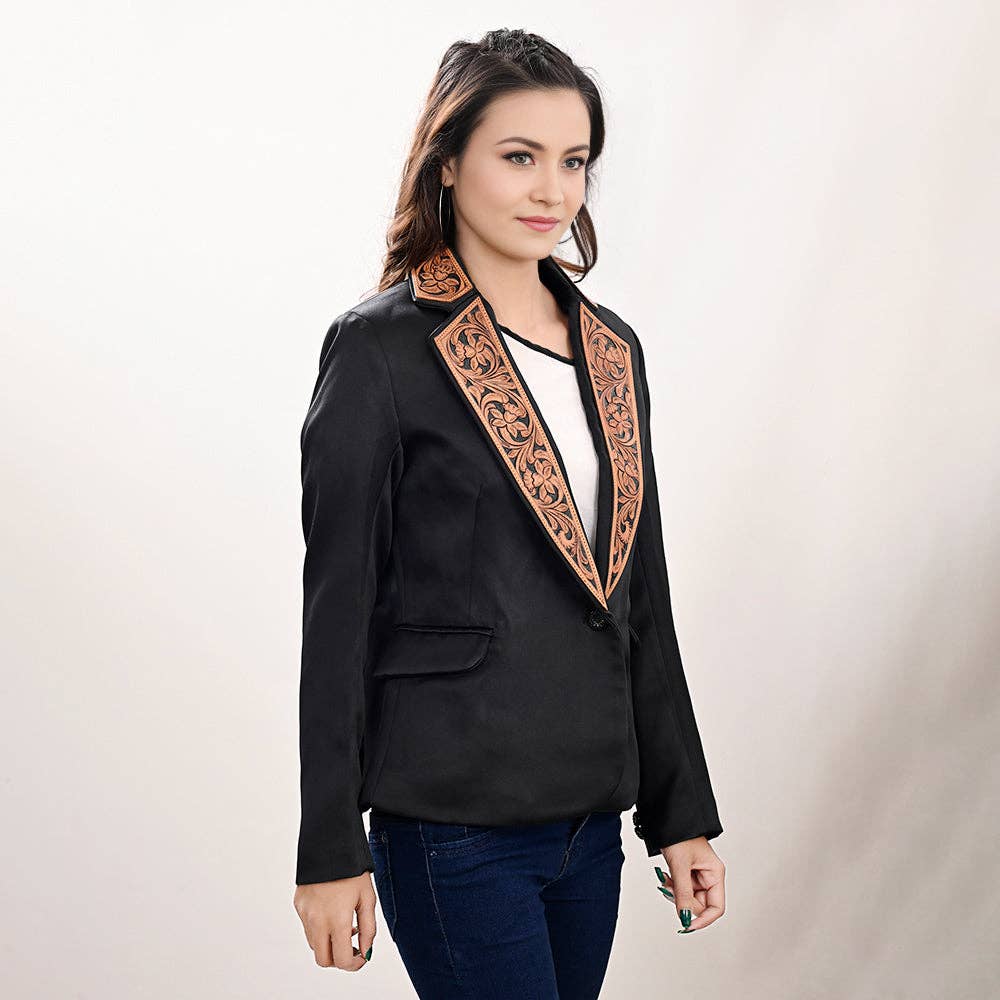 American Darling Genuine leather Women Blazer dress jacket - Turquoise inlay in lapel