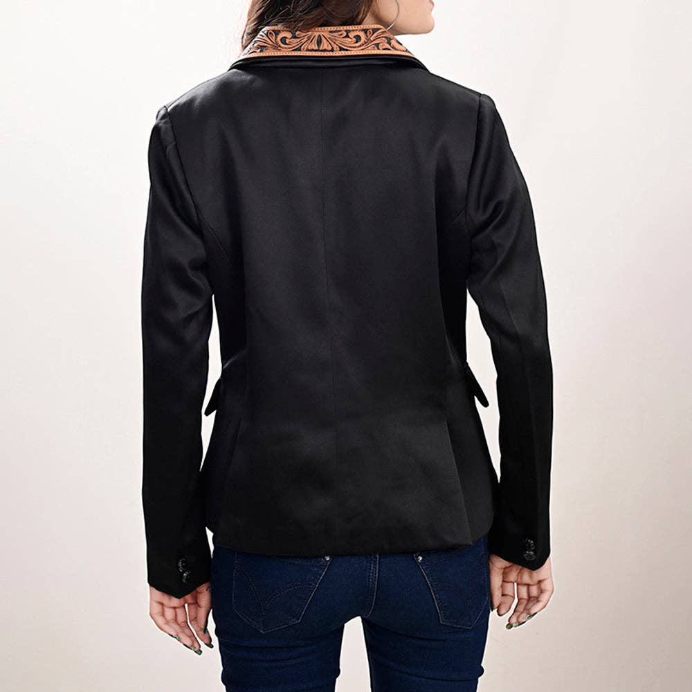 American Darling Genuine leather Women Blazer dress jacket - Turquoise inlay in lapel