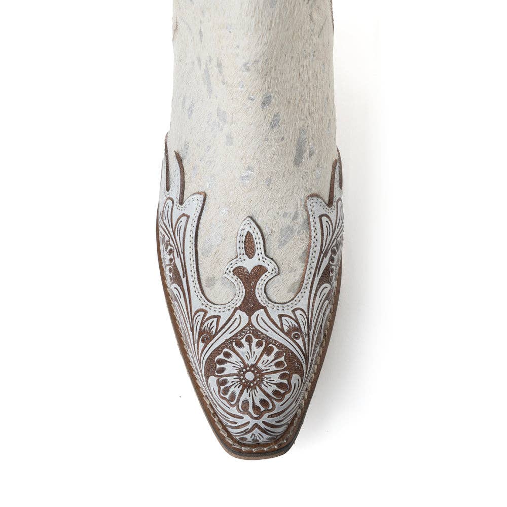 Starlit Range Hand tooled Leather Booties in Frosted Mist