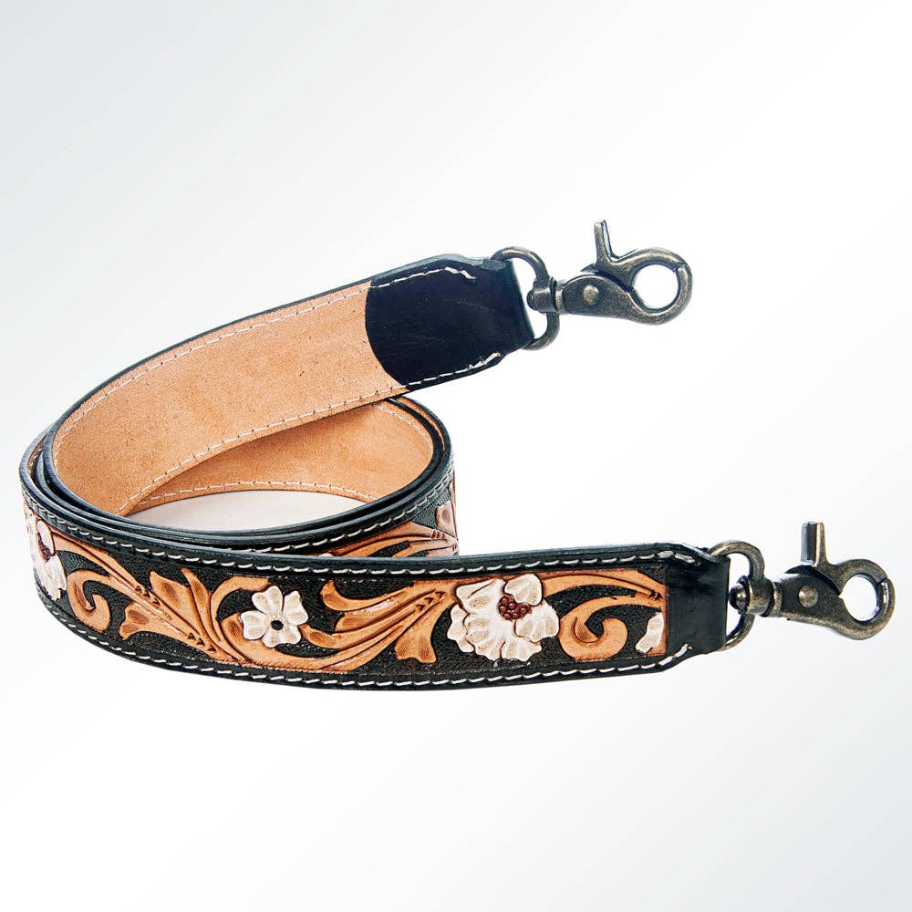 American Darling Genuine Leather Crossbody Floral Hand Tooled Handle Strap For Bag