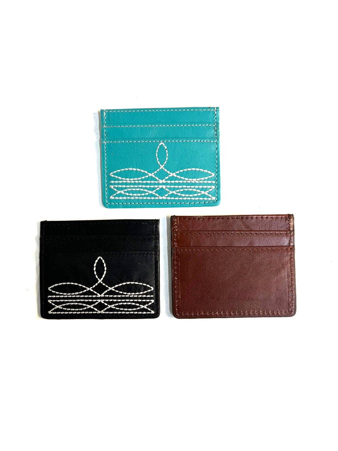WESTERN GENUINE LETHER BOOT STITCH CARD HOLDER: Brown