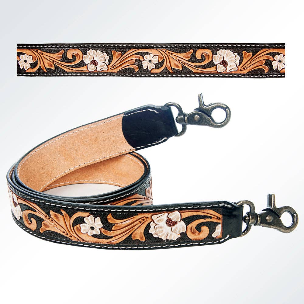 American Darling Genuine Leather Crossbody Floral Hand Tooled Handle Strap For Bag