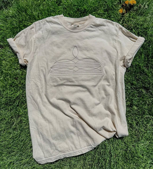 Boot Stitched Embroidered T Shirt: Ivory