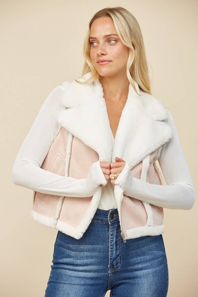 CONTRAST SHEARLING VEST
