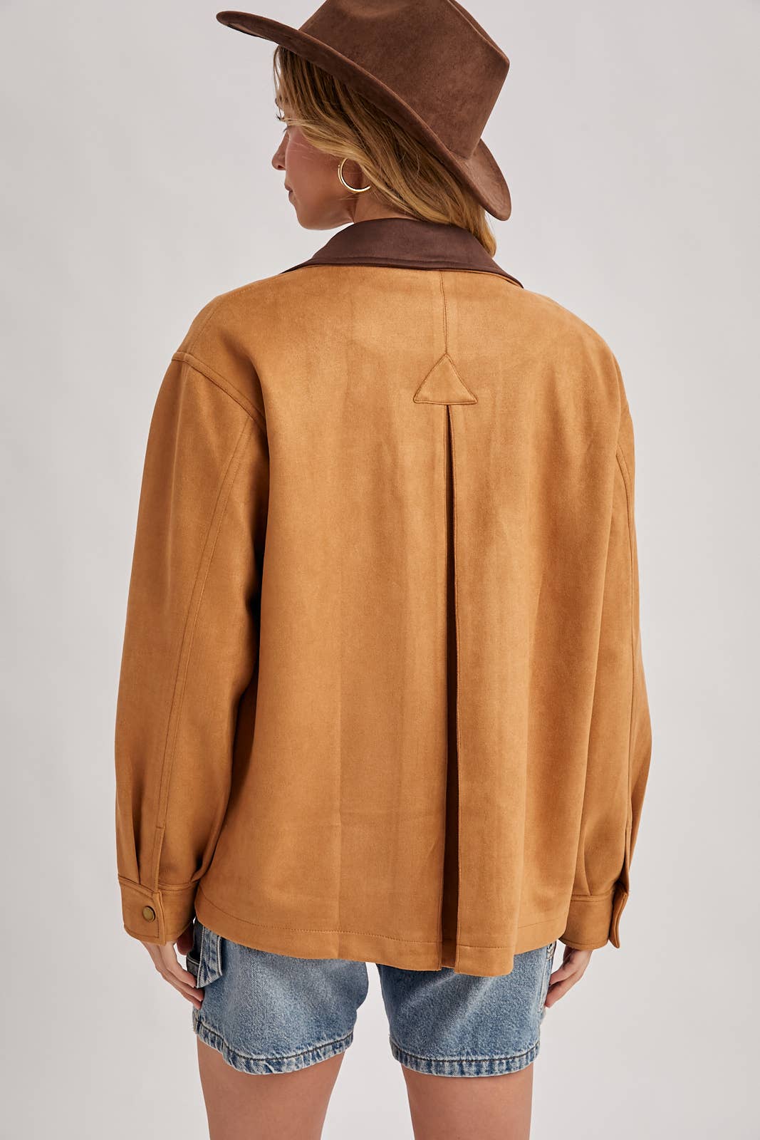 Bluivy - BUTTON DOWN FAUX SUEDE BARBOUR JACKET: CAMEL