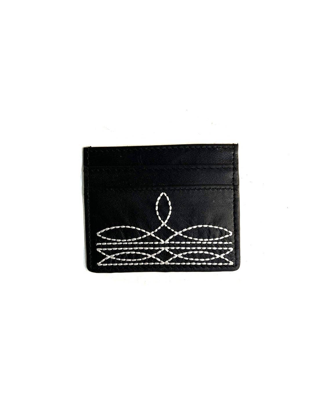 WESTERN GENUINE LETHER BOOT STITCH CARD HOLDER: Black