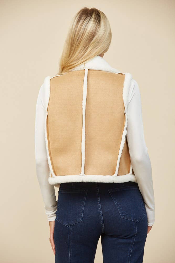 CONTRAST SHEARLING VEST