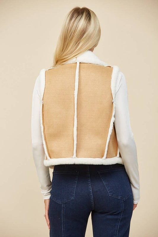 CONTRAST SHEARLING VEST