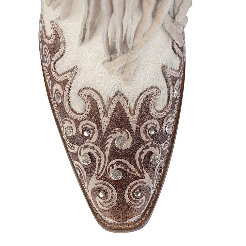 Hannah Canyon Fringed Hand-tooled Boots: Brown