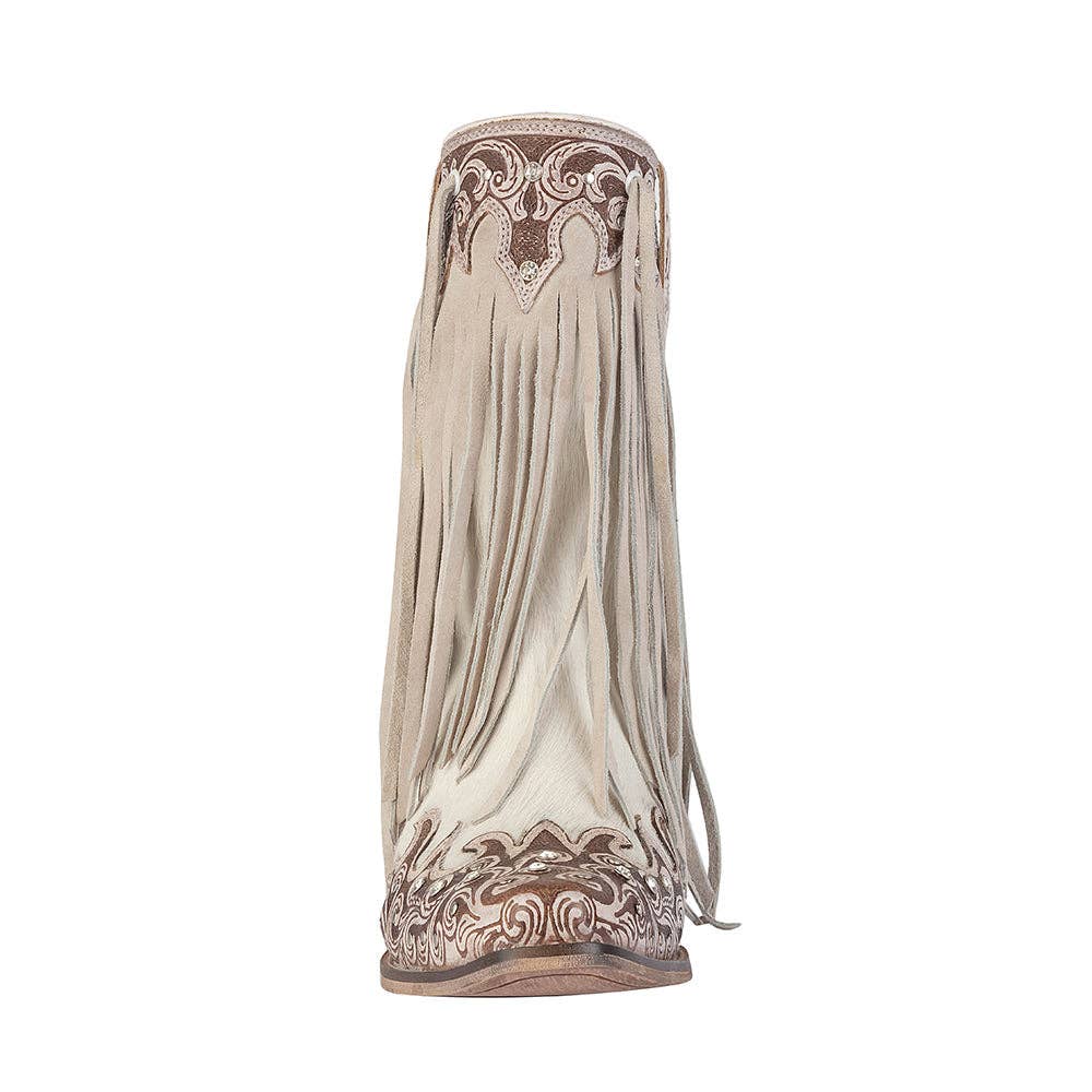 Hannah Canyon Fringed Hand-tooled Boots: Brown