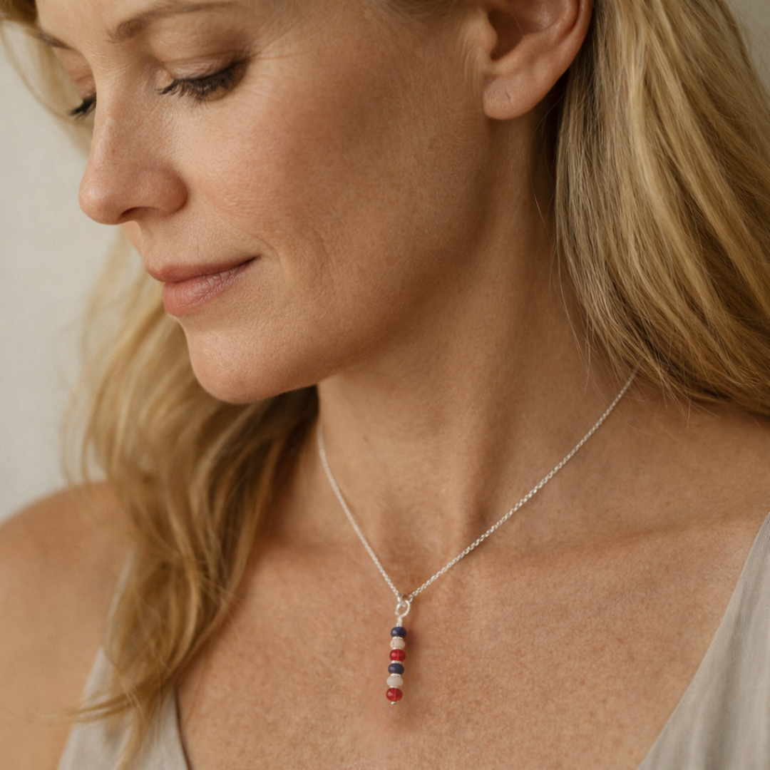 Americana Necklace | Red White & Blue Gemstone : Sterling Silver
