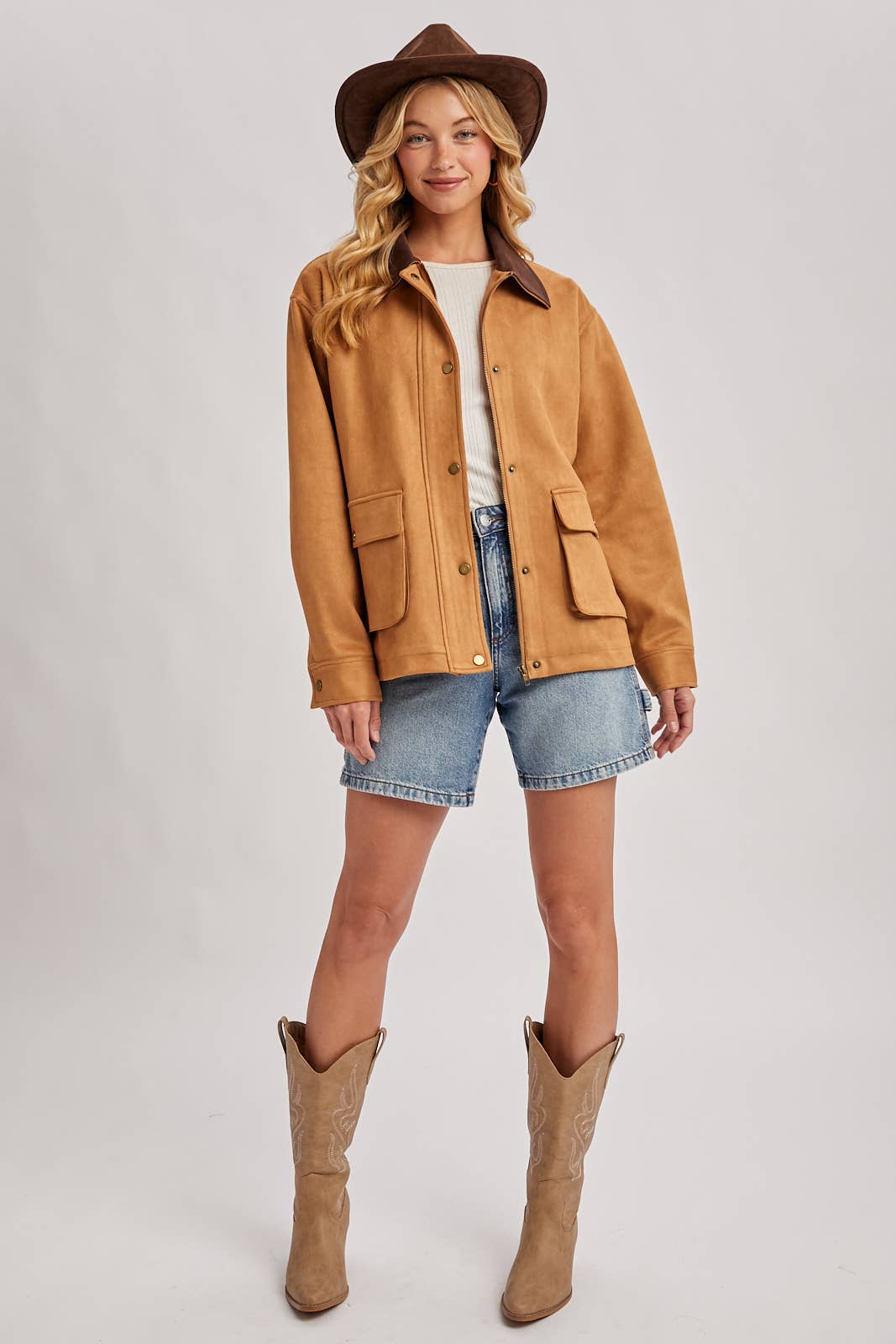 Bluivy - BUTTON DOWN FAUX SUEDE BARBOUR JACKET: CAMEL