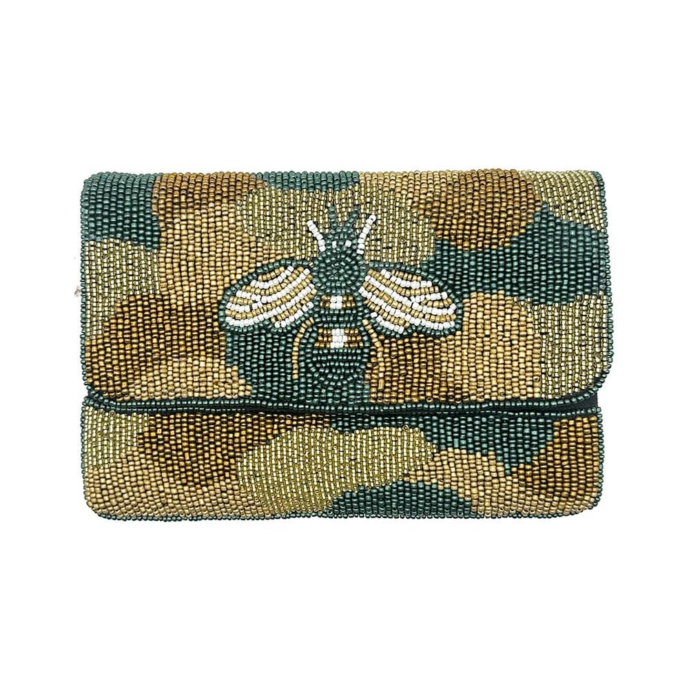 Camo Bee Beaded Mini Clutch