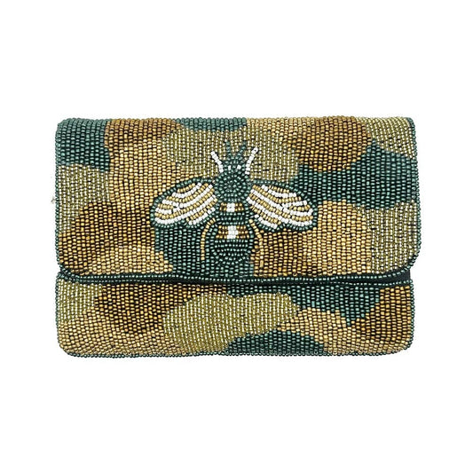 Camo Bee Beaded Mini Clutch