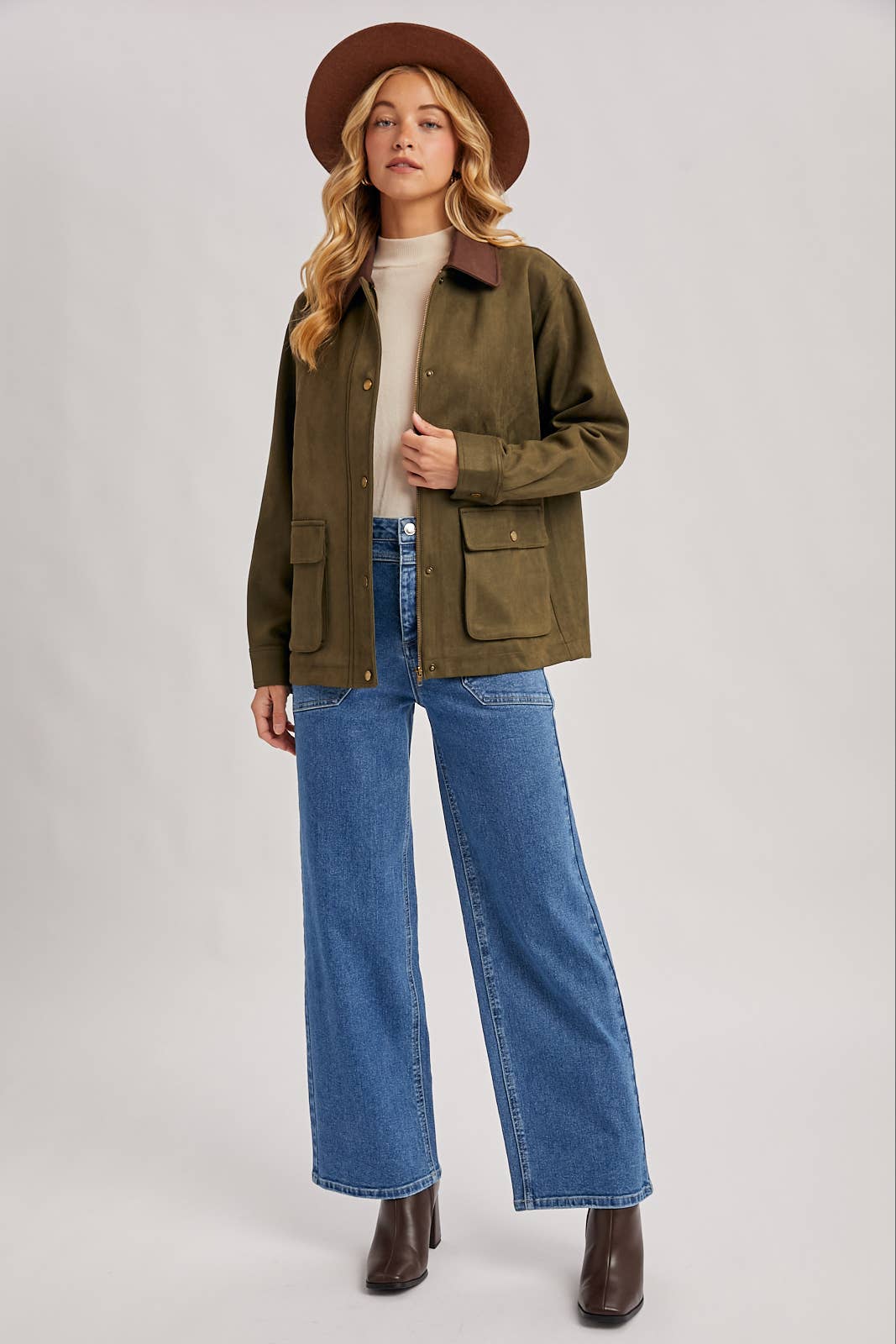 Bluivy - BUTTON DOWN FAUX SUEDE BARBOUR JACKET: OLIVE