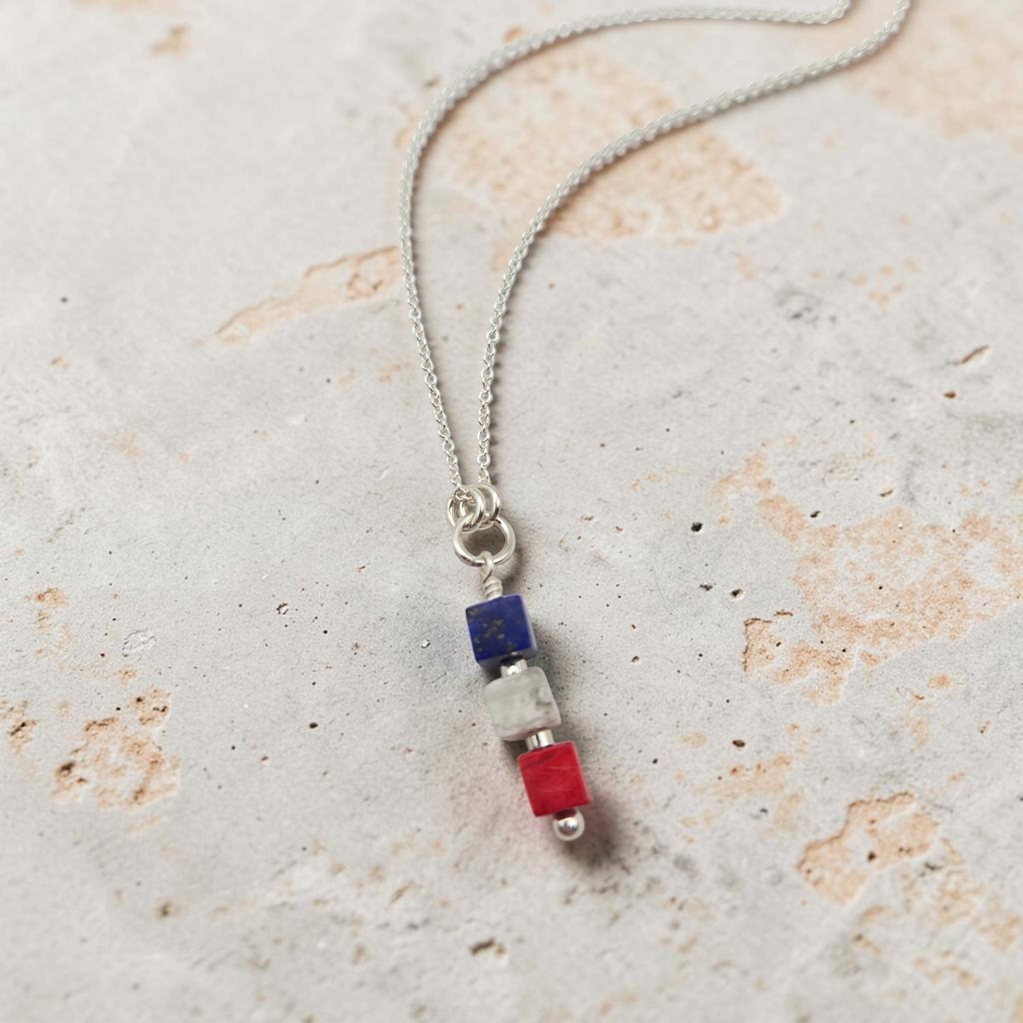 Patriot Necklace | Red White & Blue Gemstones | Sterling Silver