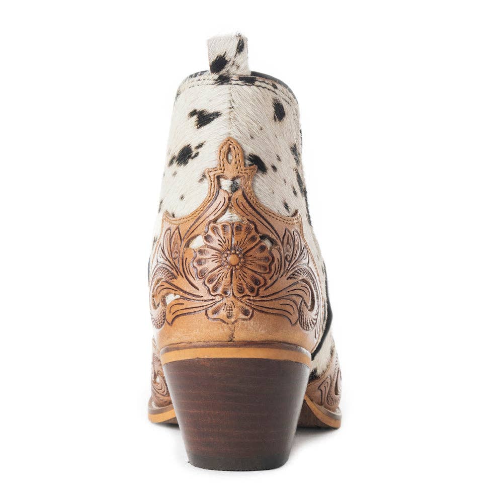 West Street Western Hand-Tooled Booties: Black And White