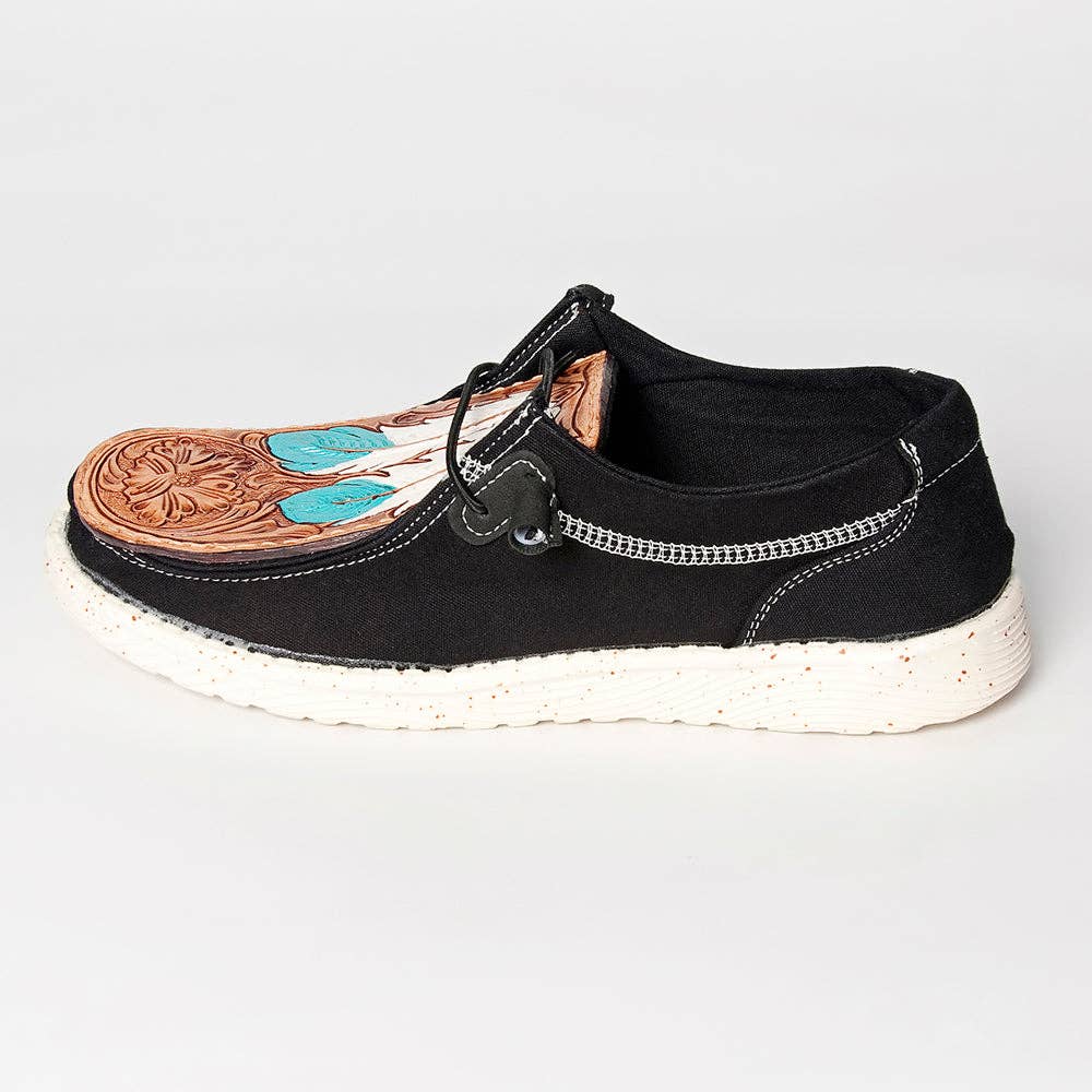 American Darling genuine leather trim shoe footwear slip on, tooled feather
