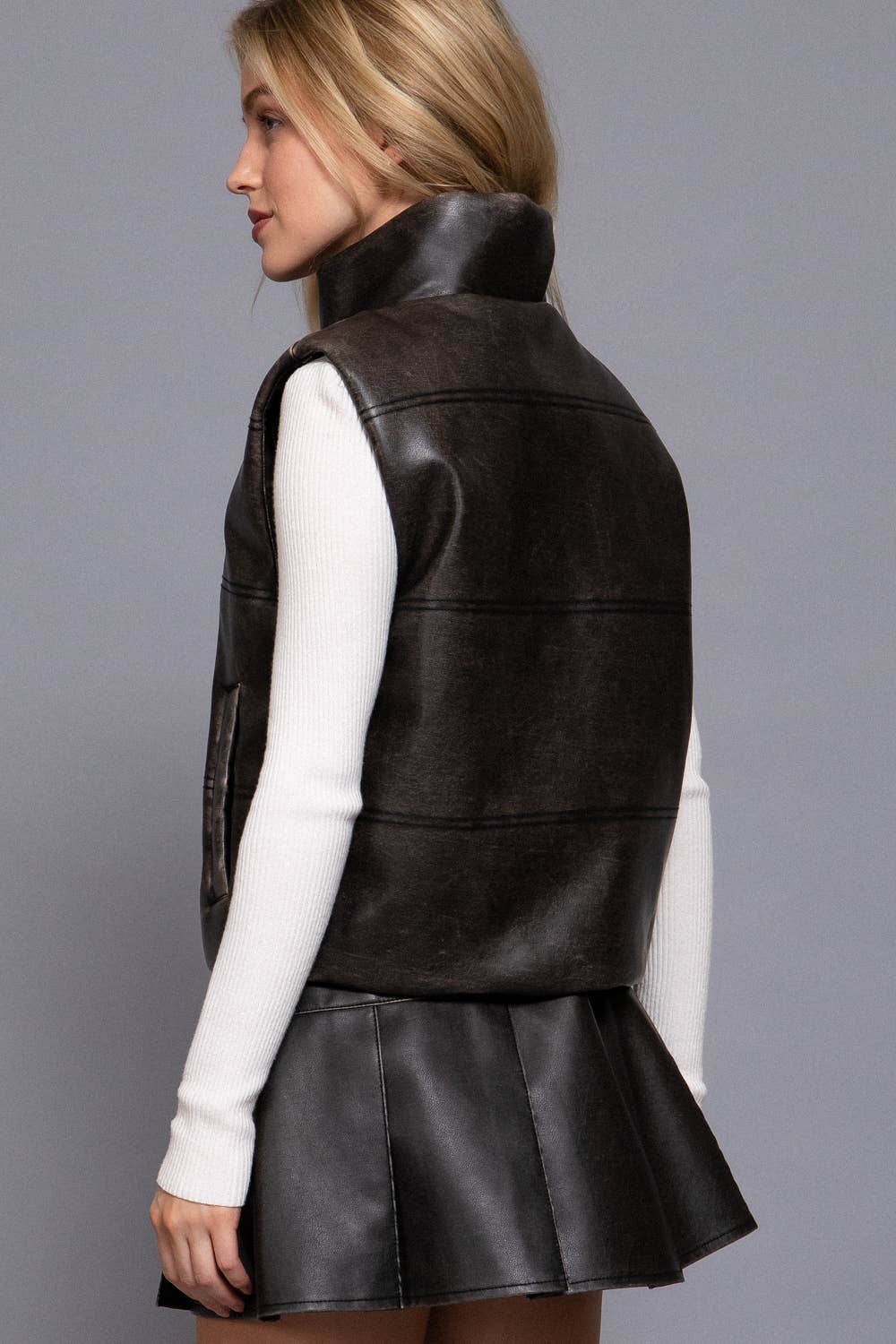 Wash Effect Faux Leather Vest