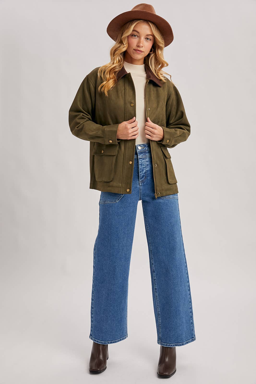 Bluivy - BUTTON DOWN FAUX SUEDE BARBOUR JACKET: OLIVE