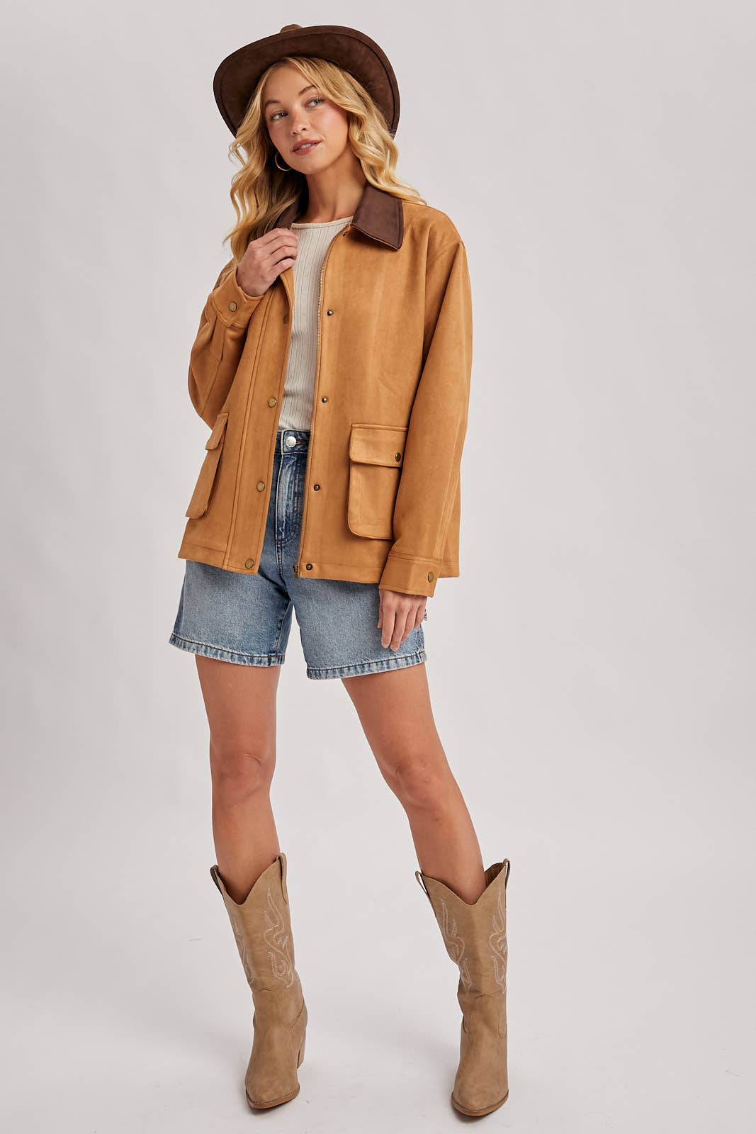 Bluivy - BUTTON DOWN FAUX SUEDE BARBOUR JACKET: CAMEL