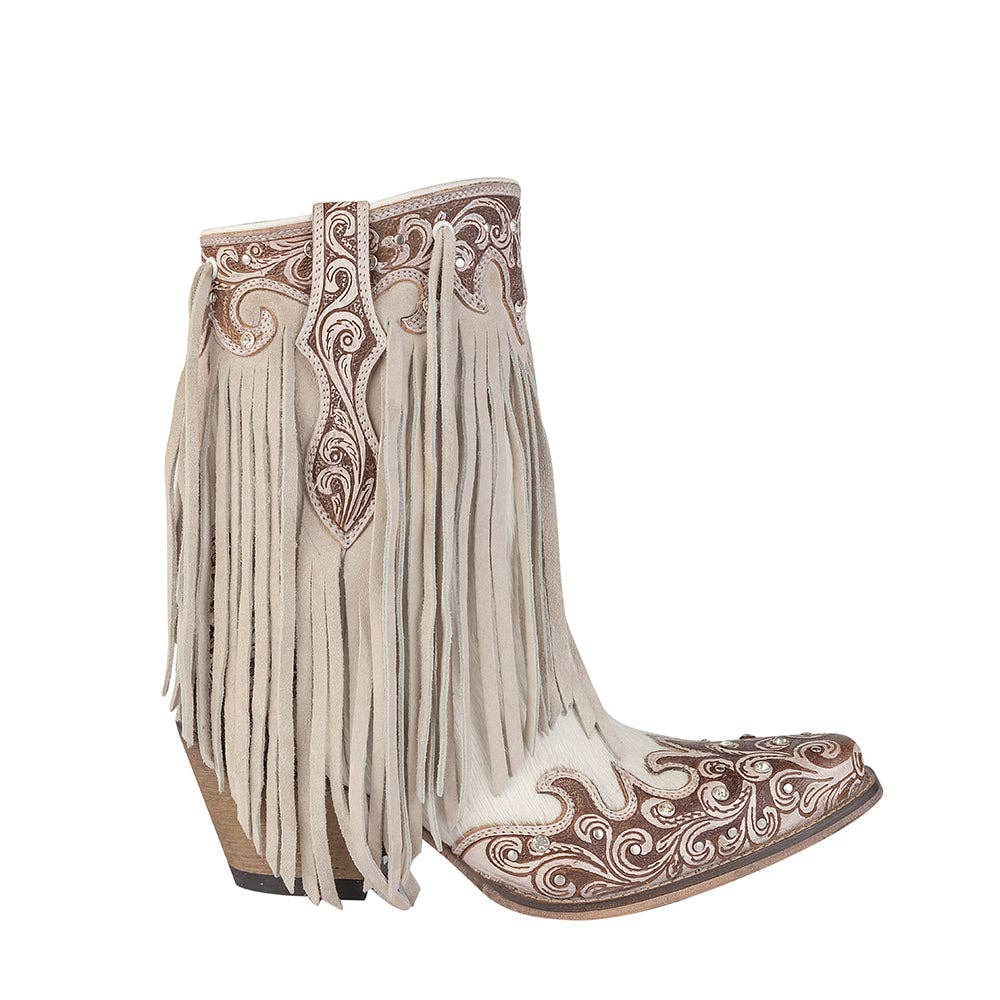 Hannah Canyon Fringed Hand-tooled Boots: Brown